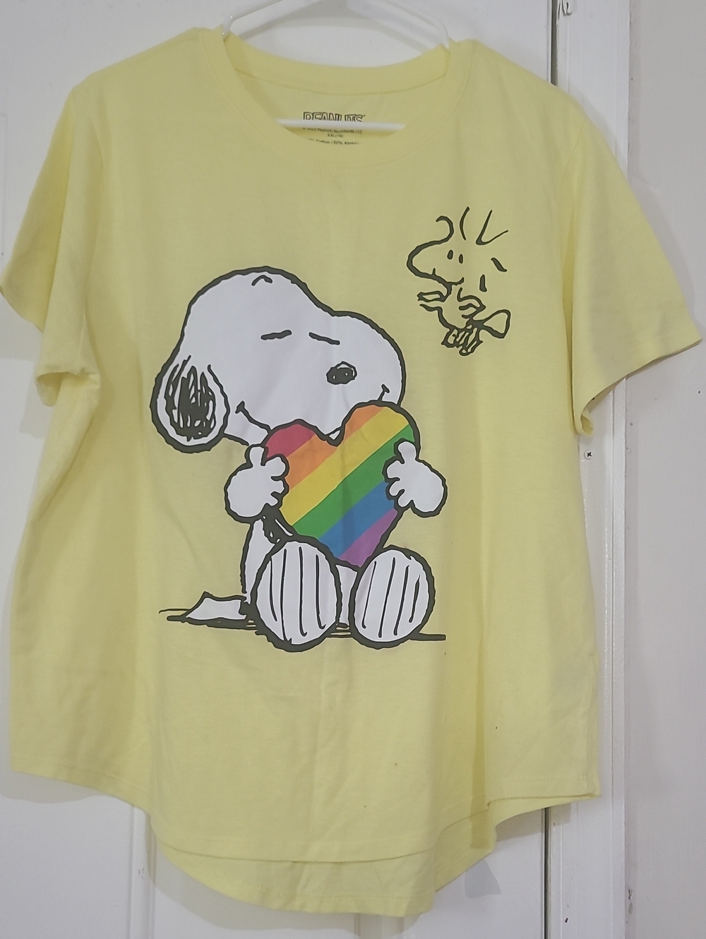 Peanuts Yellow Snoopy Rainbow Heart Short Sleeve Tee